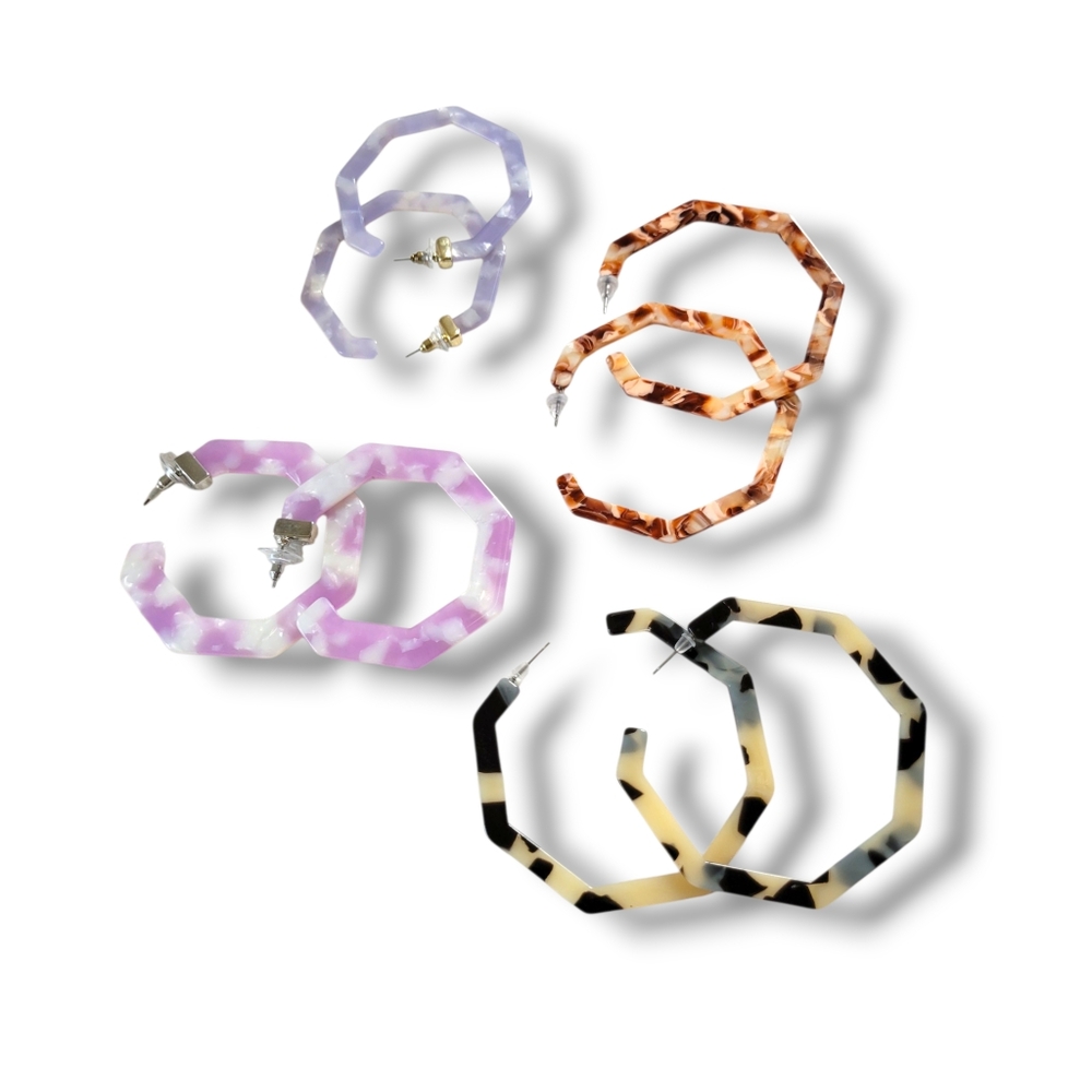 NWOT Various Pretty Hexagonal Open Hoop Resin Earrings [Lot of 4] - Picture 10 of 10